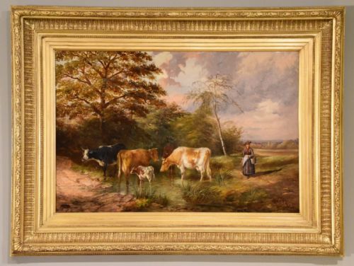 OIL PAINTING BY SAMUEL JOSEPH CLARK THE COW MAID - ADDITIONAL PHOTO 1