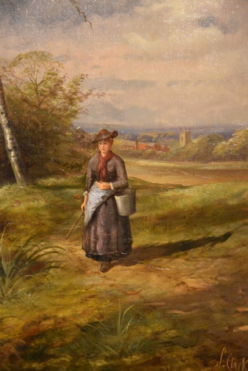 OIL PAINTING BY SAMUEL JOSEPH CLARK THE COW MAID - ADDITIONAL PHOTO 2