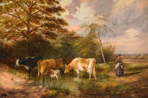 OIL PAINTING BY SAMUEL JOSEPH CLARK THE COW MAID - ADDITIONAL PHOTO 5