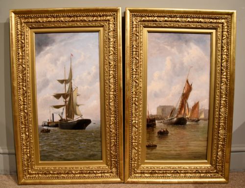 OIL PAINTING PAIR BY HENRY WITHERSPOON BARGE ENTERING DOVER HARBOUR - ADDITIONAL PHOTO 1