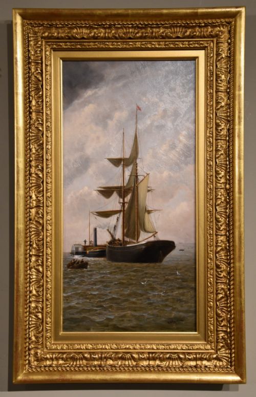OIL PAINTING PAIR BY HENRY WITHERSPOON BARGE ENTERING DOVER HARBOUR - ADDITIONAL PHOTO 3