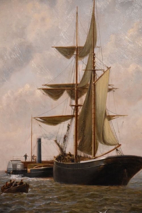 OIL PAINTING PAIR BY HENRY WITHERSPOON BARGE ENTERING DOVER HARBOUR - ADDITIONAL PHOTO 6
