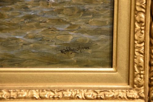 OIL PAINTING PAIR BY HENRY WITHERSPOON BARGE ENTERING DOVER HARBOUR - ADDITIONAL PHOTO 8