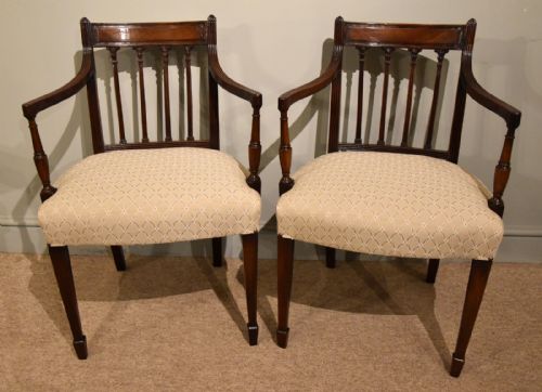 pair armchairs george iii mahogany sheraton period - CATEGORY: ANTIQUE CHAIRS - DATED 1800