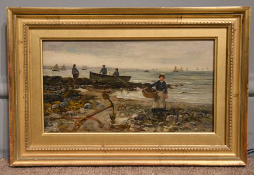 oil painting by arthur wellesley cottrell low tide mumbles south wales - CATEGORY: ANTIQUE ART - DATED 19TH CENTURY