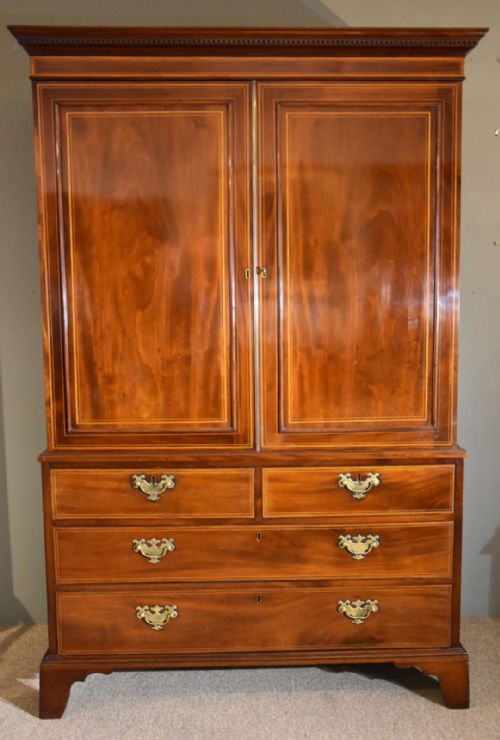 19th century inlaid linen press - CATEGORY: ANTIQUE CUPBOARDS - DATED 19TH CENTURY