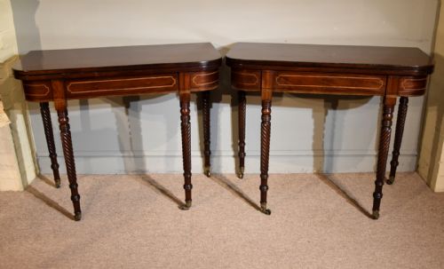 pair regency tea tables inlaid box and ebony - CATEGORY: ANTIQUE TABLES - DATED REGENCY