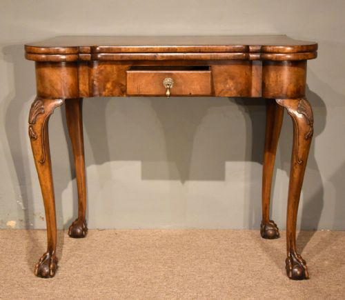 WALNUT CARD TABLE FINE TAPESTRY INTERIOR - ADDITIONAL PHOTO 1