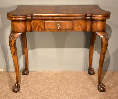WALNUT CARD TABLE FINE TAPESTRY INTERIOR - ADDITIONAL PHOTO 2