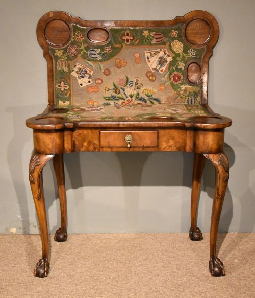 WALNUT CARD TABLE FINE TAPESTRY INTERIOR - ADDITIONAL PHOTO 3