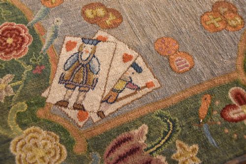 WALNUT CARD TABLE FINE TAPESTRY INTERIOR - ADDITIONAL PHOTO 5