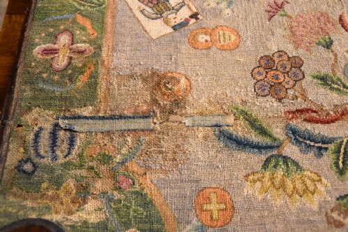 WALNUT CARD TABLE FINE TAPESTRY INTERIOR - ADDITIONAL PHOTO 6