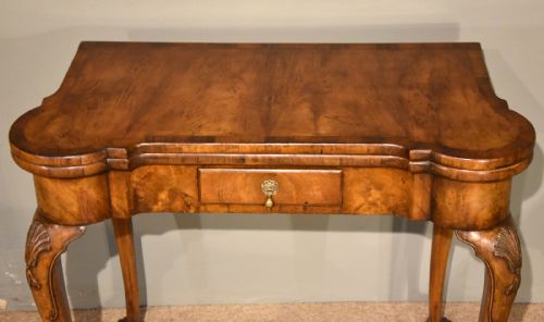 WALNUT CARD TABLE FINE TAPESTRY INTERIOR - ADDITIONAL PHOTO 7