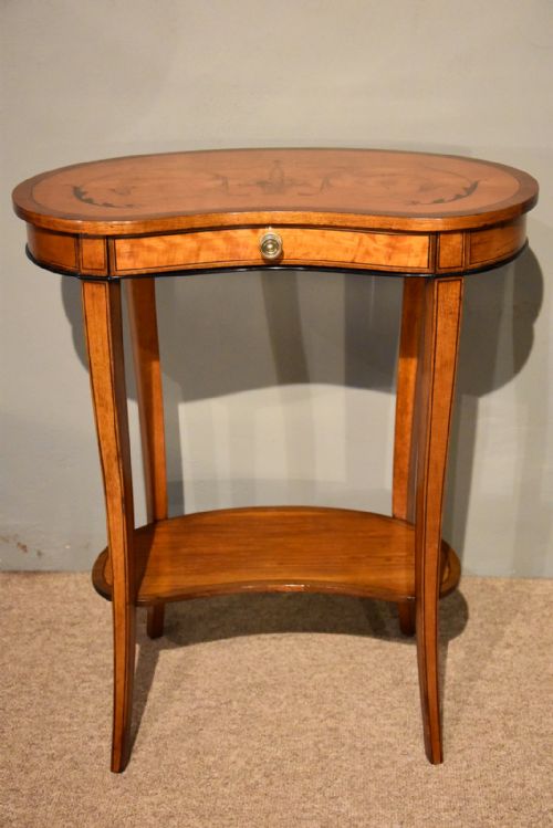 satinwood kidney table floral marquetry - CATEGORY: ANTIQUE TABLES - DATED 1900