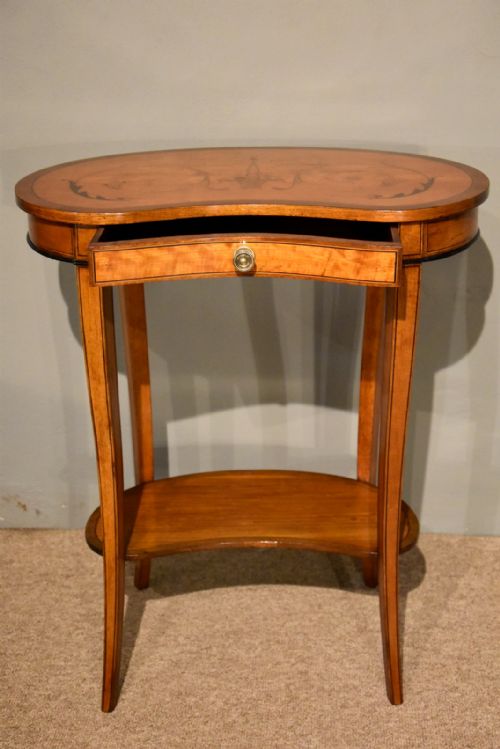 SATINWOOD KIDNEY TABLE FLORAL MARQUETRY - ADDITIONAL PHOTO 1