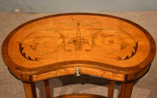 SATINWOOD KIDNEY TABLE FLORAL MARQUETRY - ADDITIONAL PHOTO 2