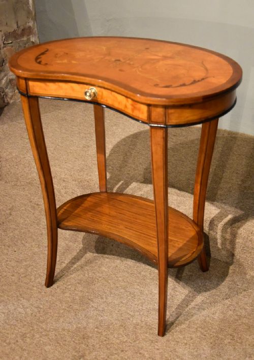SATINWOOD KIDNEY TABLE FLORAL MARQUETRY - ADDITIONAL PHOTO 3