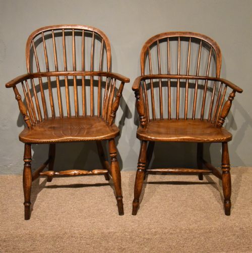 windsor ash armchairs matched pair - CATEGORY: ANTIQUE CHAIRS - DATED 19TH CENTURY