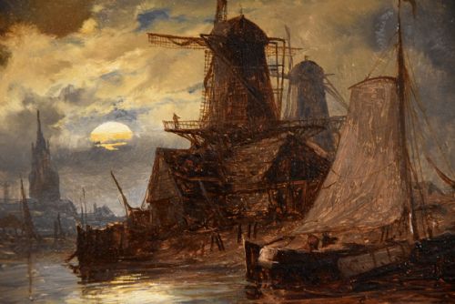 OIL PAINTING RICHARD HENRY NIBBS MOONLIGHT AT ARNHEIM - ADDITIONAL PHOTO 2