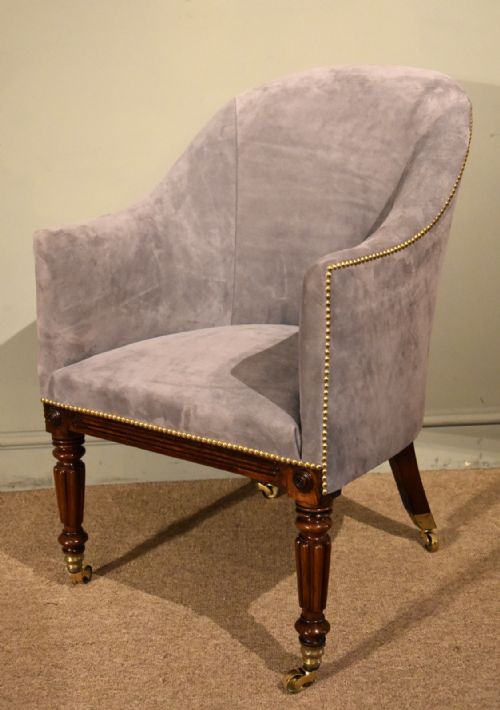 regency rosewood tub armchair reupholstered - CATEGORY: ANTIQUE CHAIRS - DATED REGENCY