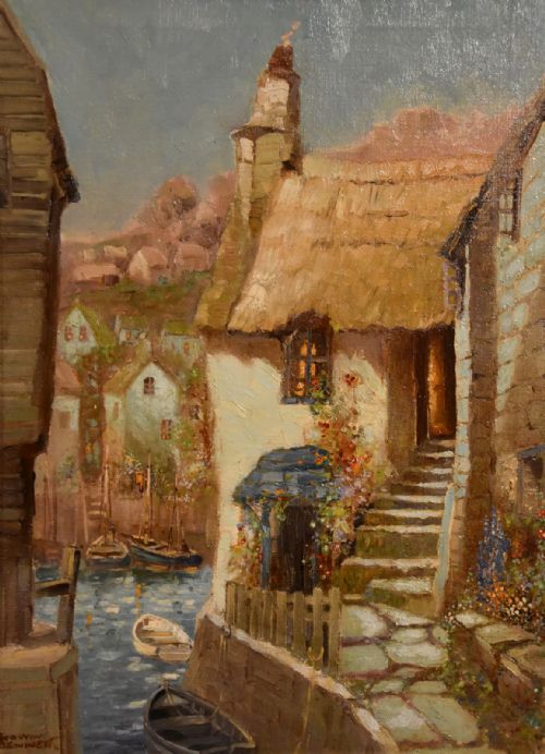 OIL PAINTING BY GODWIN BENNETT A STREET IN SALCOMBE DEVON - ADDITIONAL PHOTO 3