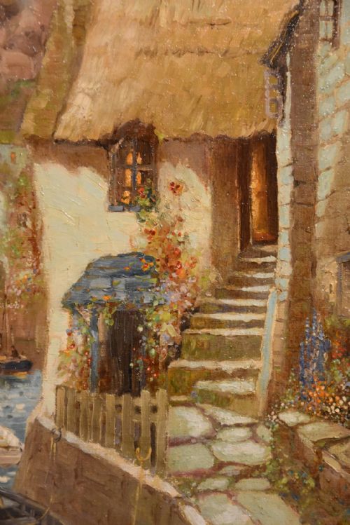 OIL PAINTING BY GODWIN BENNETT A STREET IN SALCOMBE DEVON - ADDITIONAL PHOTO 4