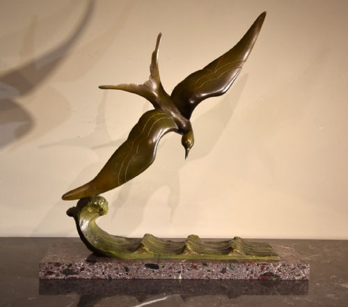 art deco bronze seagull georges raoul garreau - CATEGORY: ANTIQUE SCULPTURES - DATED 1930
