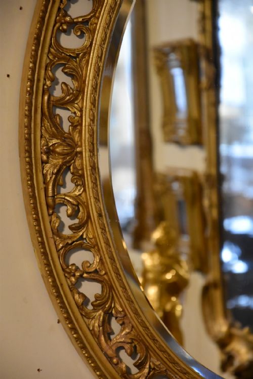 CARVED OPEN FRETWORK GILTWOOD OVAL MIRROR - ADDITIONAL PHOTO 2