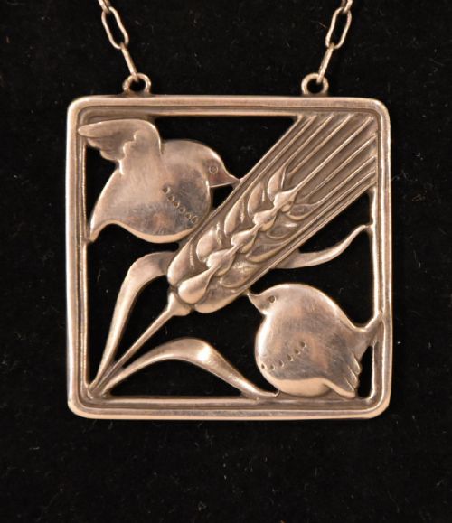 georg jensen sterling silver pendant two robins no 93 - CATEGORY: ANTIQUE JEWELLERY - DATED 1930