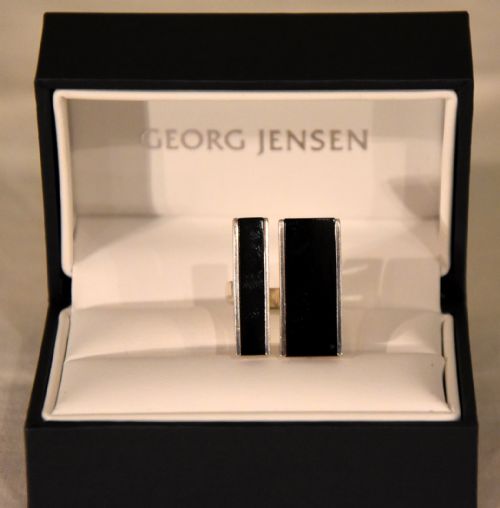georg jensen sterling silver ring with black onyx - CATEGORY: ANTIQUE JEWELLERY - DATED 1950