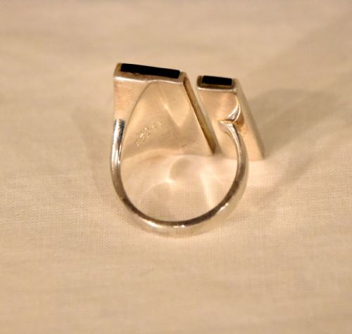 GEORG JENSEN STERLING SILVER RING WITH BLACK ONYX - ADDITIONAL PHOTO 2