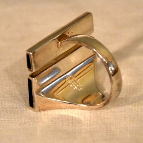 GEORG JENSEN STERLING SILVER RING WITH BLACK ONYX - ADDITIONAL PHOTO 3