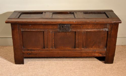 17th century oak three panelled coffer - CATEGORY: ANTIQUE CHESTS - DATED 17TH CENTURY
