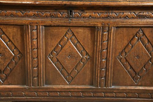 CHARLES II OAK COFFER THREE PANELLED - ADDITIONAL PHOTO 2