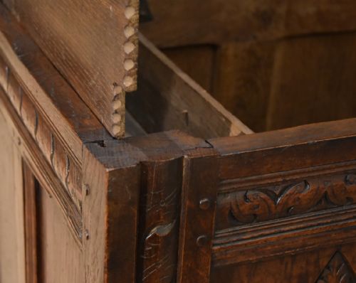 CHARLES II OAK COFFER THREE PANELLED - ADDITIONAL PHOTO 6