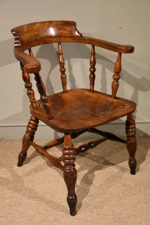 elm beech smokers bow armchair desk chair - CATEGORY: ANTIQUE CHAIRS - DATED 19TH CENTURY