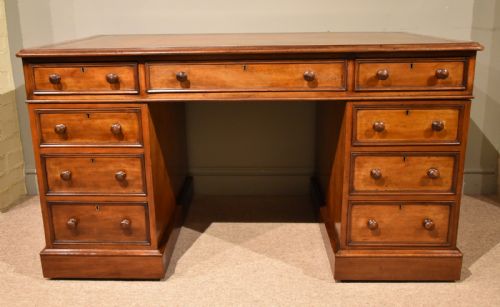 mid 19th century mahogany pedestal desk - CATEGORY: ANTIQUE DESKS - DATED 19TH CENTURY
