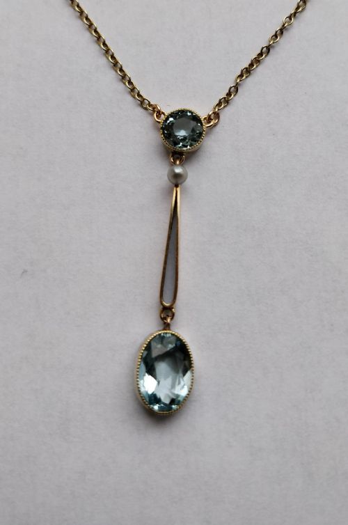 AQUAMARINE AND 15CT GOLD NECKLACE PENDANT VICTORIAN - ADDITIONAL PHOTO 1