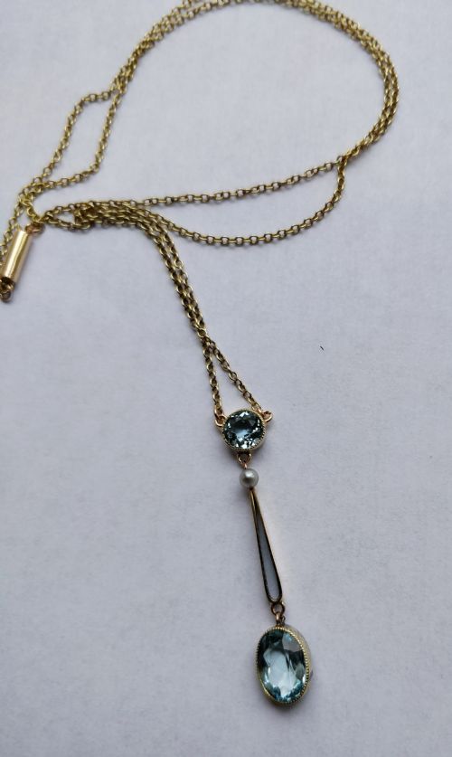 AQUAMARINE AND 15CT GOLD NECKLACE PENDANT VICTORIAN - ADDITIONAL PHOTO 4