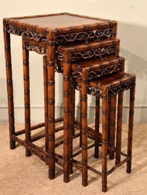 CHINESE SIMULATED BAMBOO NEST OF TABLES FOUR - ADDITIONAL PHOTO 5