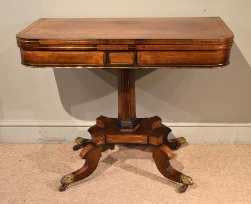 regency brass inlaid rosewood card table - CATEGORY: ANTIQUE TABLES - DATED REGENCY