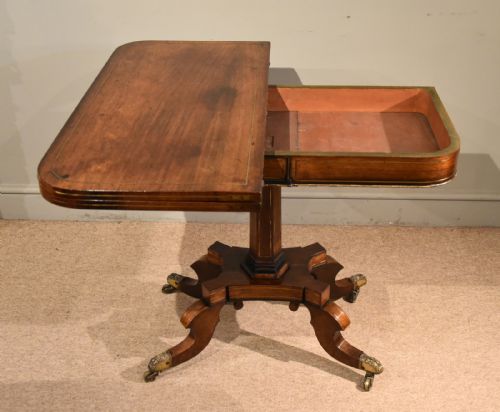REGENCY BRASS INLAID ROSEWOOD CARD TABLE - ADDITIONAL PHOTO 2