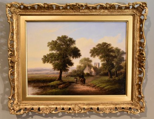 oil painting by walter heath williams a tranquil country lane - CATEGORY: ANTIQUE ART - DATED 19TH CENTURY