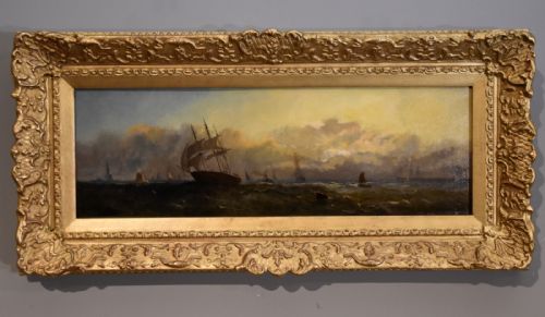 oil painting by adolphus knell sunset on the coast - CATEGORY: ANTIQUE ART - DATED 19TH CENTURY