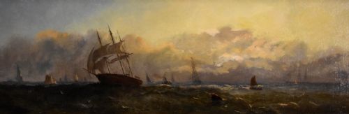 OIL PAINTING BY ADOLPHUS KNELL SUNSET ON THE COAST - ADDITIONAL PHOTO 1
