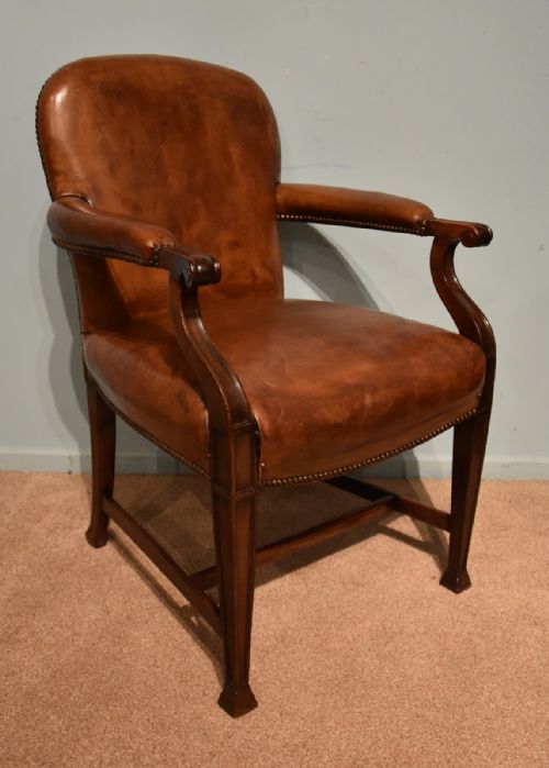 DESK CHAIR ARMCHAIR MAHOGANY LEATHER 19TH CENTURY - ADDITIONAL PHOTO 1