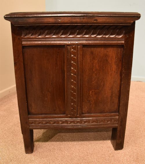 CHARLES II CARVED OAK THREE PANELLED COFFER - ADDITIONAL PHOTO 5