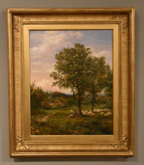 oil painting by mark edwin dockree pastoral scene near dedham - CATEGORY: ANTIQUE ART - DATED 19TH CENTURY
