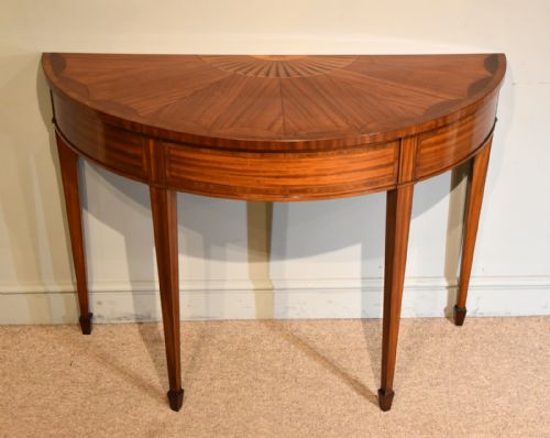 DEMI LUNE CONSOLE TABLE SHERATON REVIVAL SUNBURST DESIGN - ADDITIONAL PHOTO 1