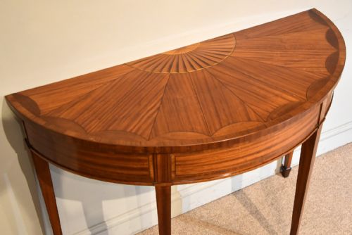DEMI LUNE CONSOLE TABLE SHERATON REVIVAL SUNBURST DESIGN - ADDITIONAL PHOTO 3
